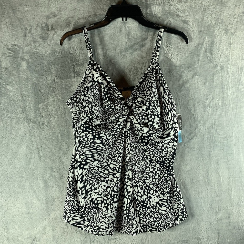 Swim Solutions Women's Swimsuit 18 One Piece Fly Away Dress Black White‎ NWT
